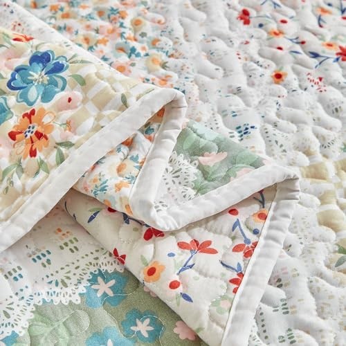 Patchwork Quilt Set Queen Full Size 88x88 3 PC Queen 90x90 Patchwork Green