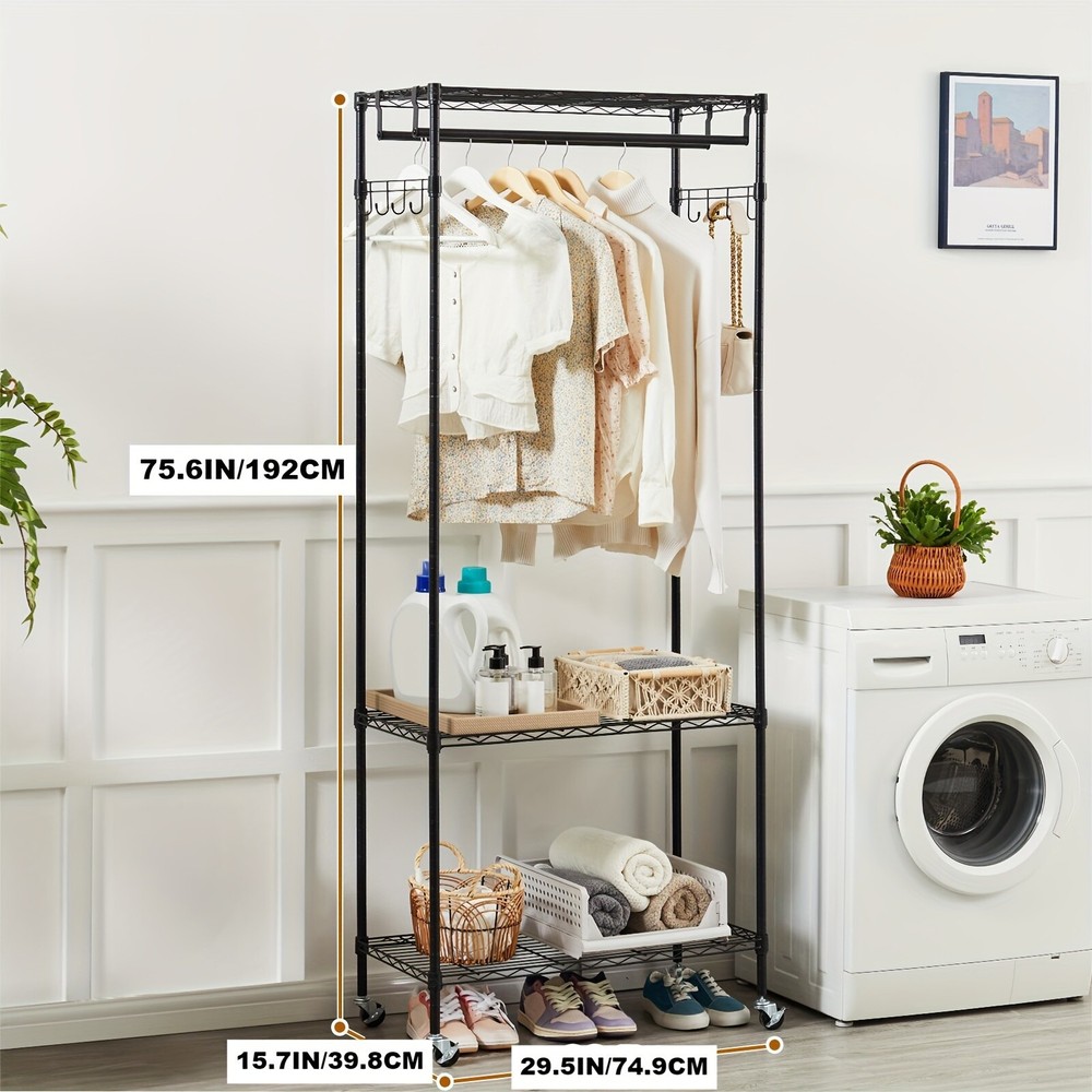 Multi-functional Wire Garment Rack Double Rods Cloth Hanging Rack for Bedroom