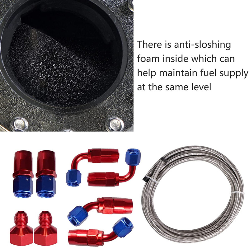 20 GALLON BLACK ALUMINUM FUEL CELL GAS TANK+CAP+LEVEL SENDER+STEEL FUEL LINE KIT