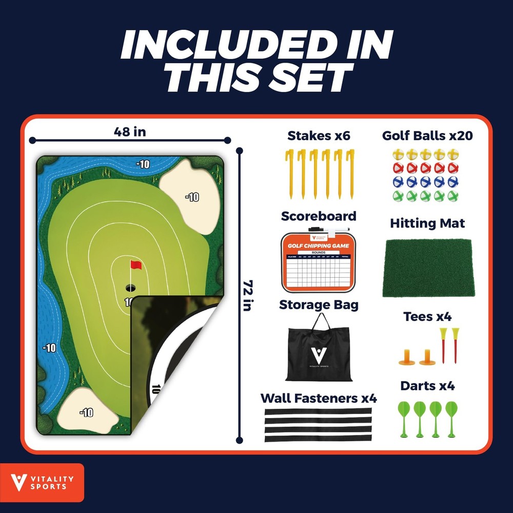 Golf Chipping Game with Hitting Mat, 72"x48" Double-Sided Sticky Golf Practic...