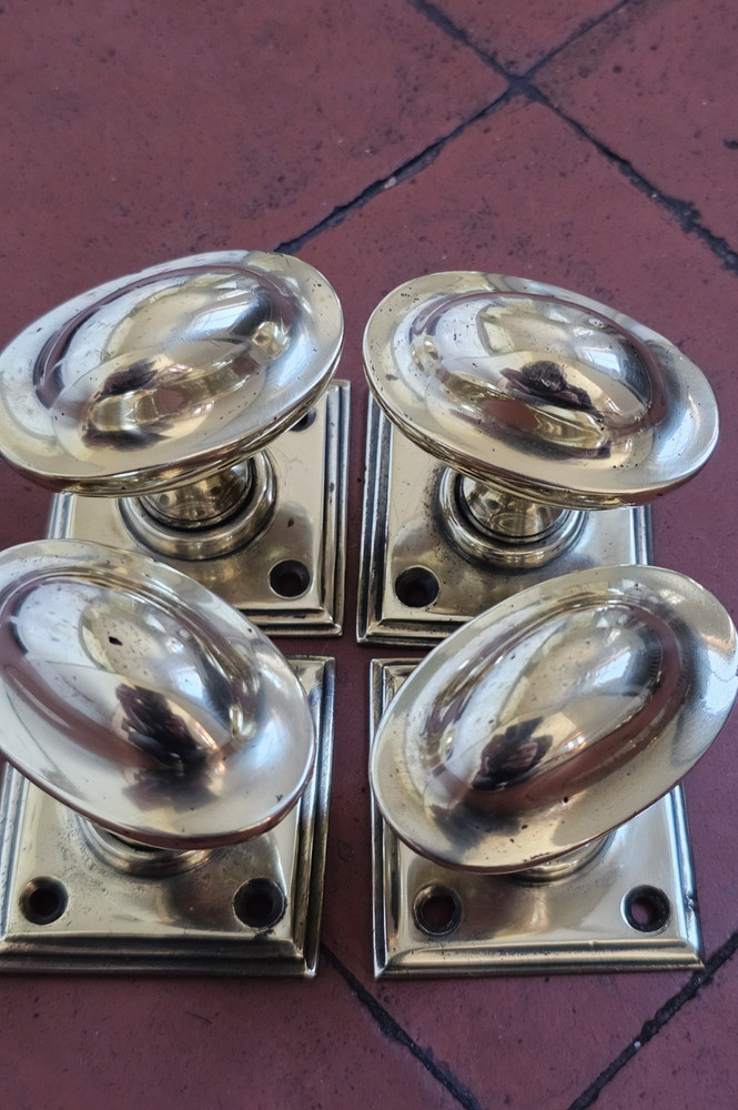 Antique original set 4 mortice lock brass door knobs