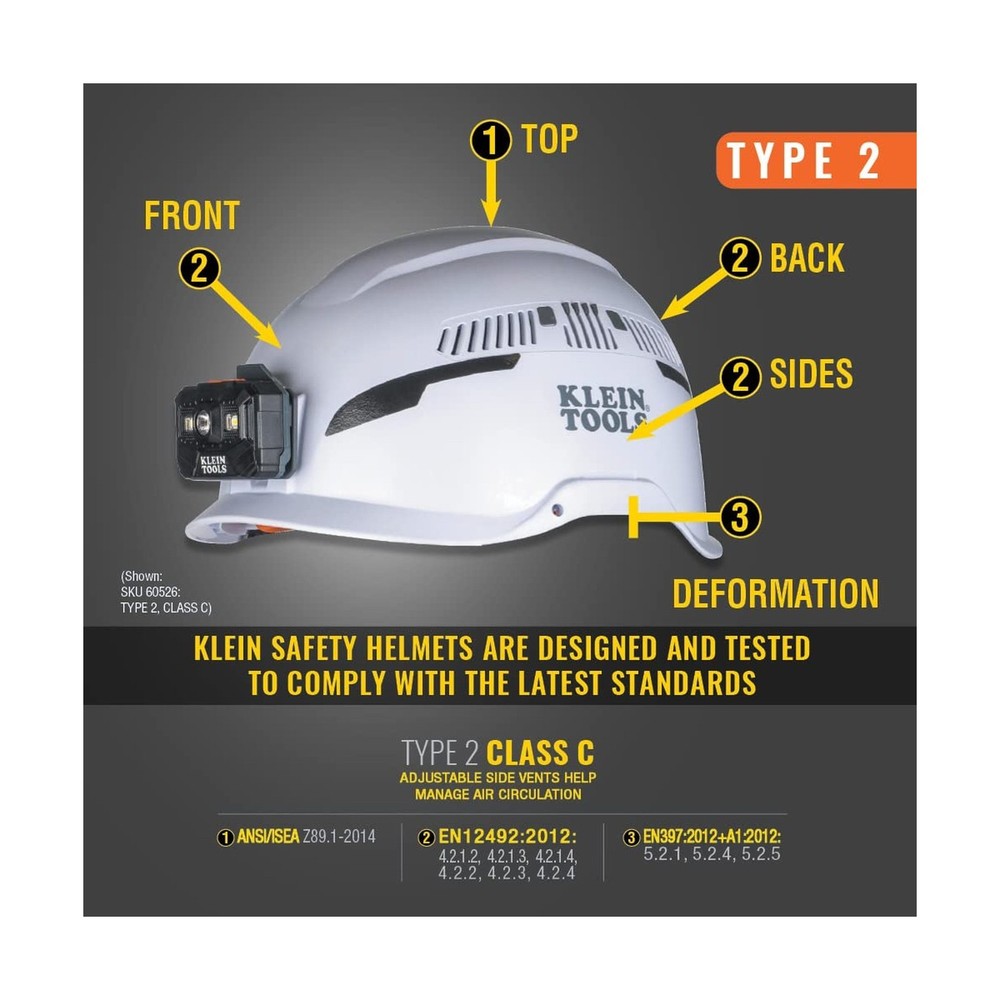 Klein Tools Safety Helmet, Type-2 Safety Helmet, Vented, Class C Fast Ship