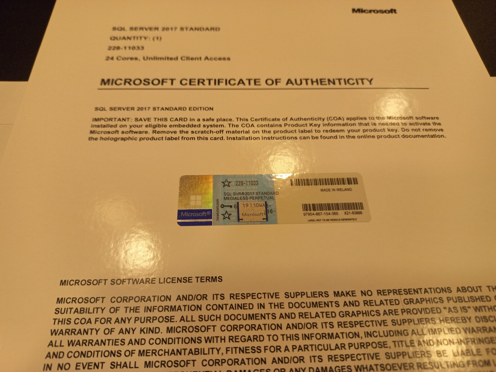 Microsoft SQL Server 2017 Standard 24 Core unlimitd User CAL Authentic 228-11033