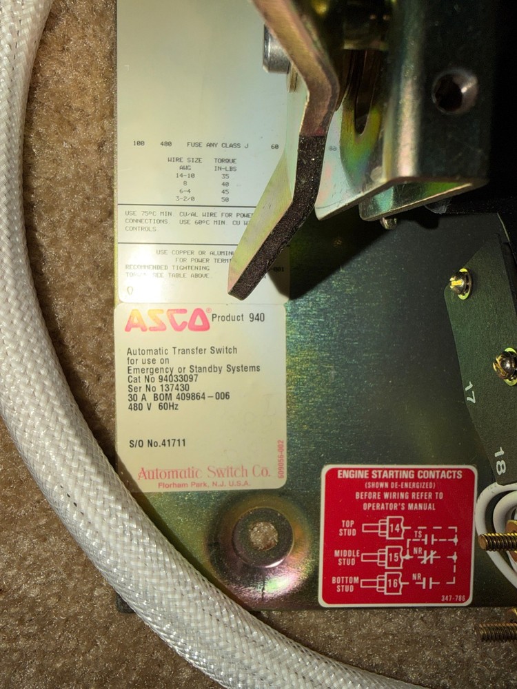 ASCO ATS 94033097 - 480Volt 30Amp 3Pole Transfer Switch