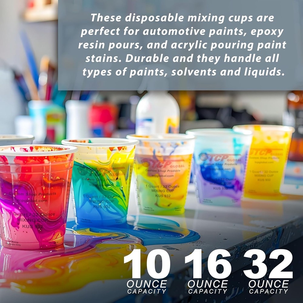 Paint Mixing Kit - 12 Cups, Lids, Sticks, Strainers