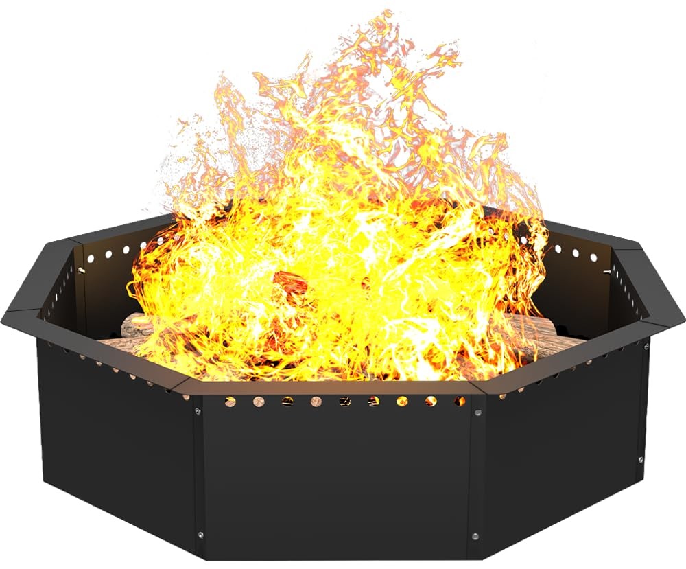 Smokeless Fire Pit Ring 32-Inch Outer 28-Inch Inner Diameter, Large Solid Ste...