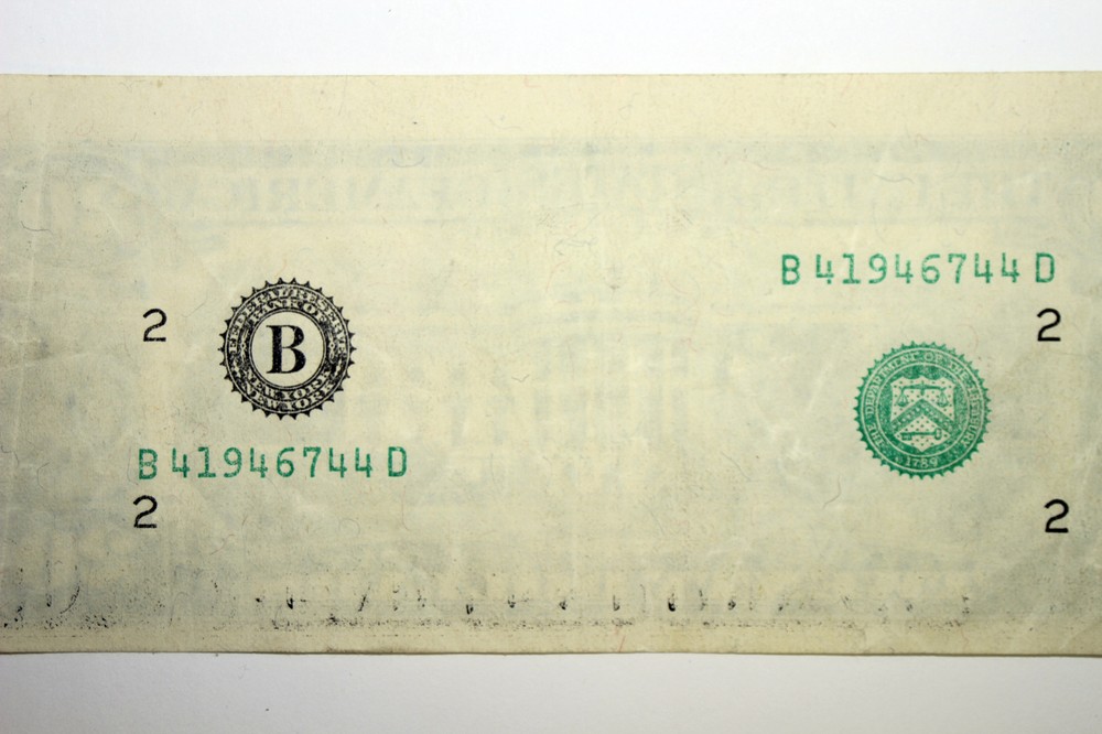 $20.00 Federal Reserve Note Missing Second Print Error Choice VF35 (B41946744D)