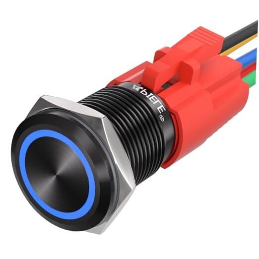 16mm Momentary Black Push Button Switch On Off with 12V LED Black Shell-Blue