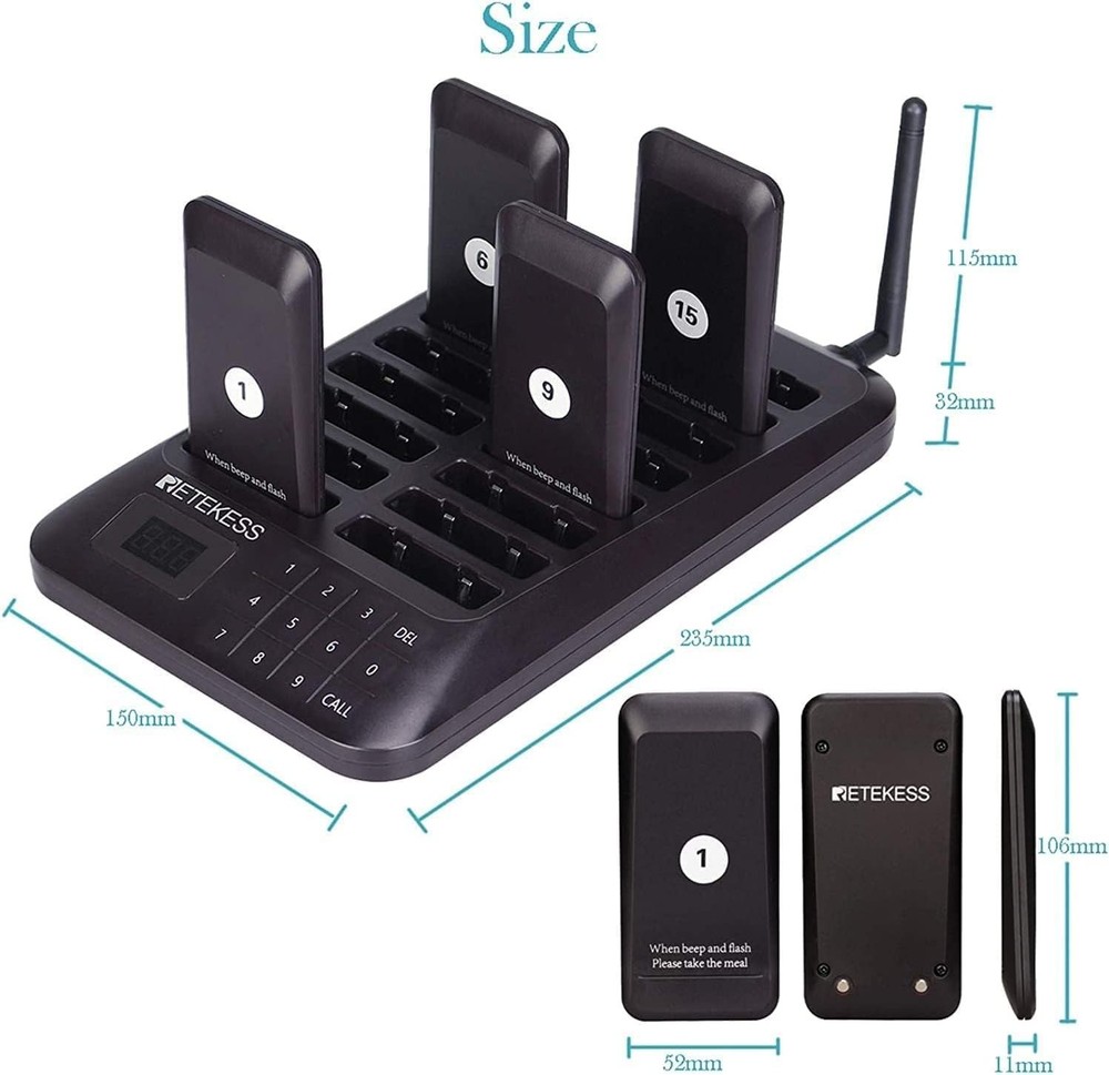 Enhanced TD157 Pager System - 984ft Wireless Range, 16 Pagers & Custom Alerts