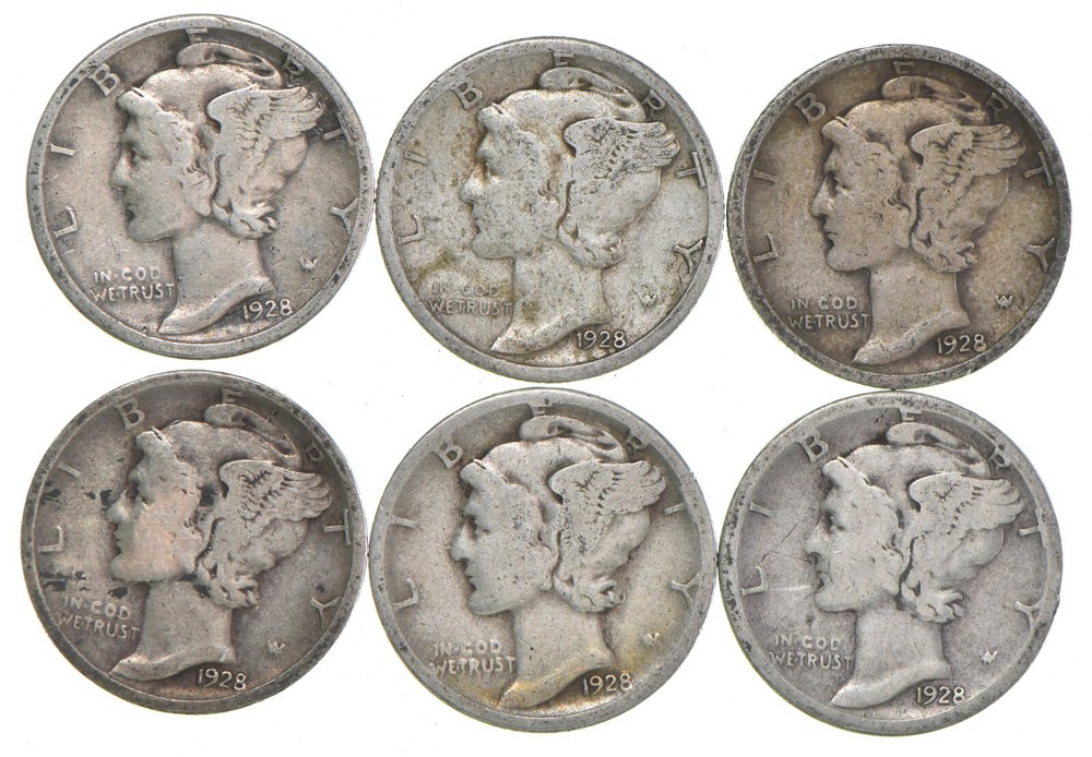 VG+ 1928-S Mercury 90% Silver Dime