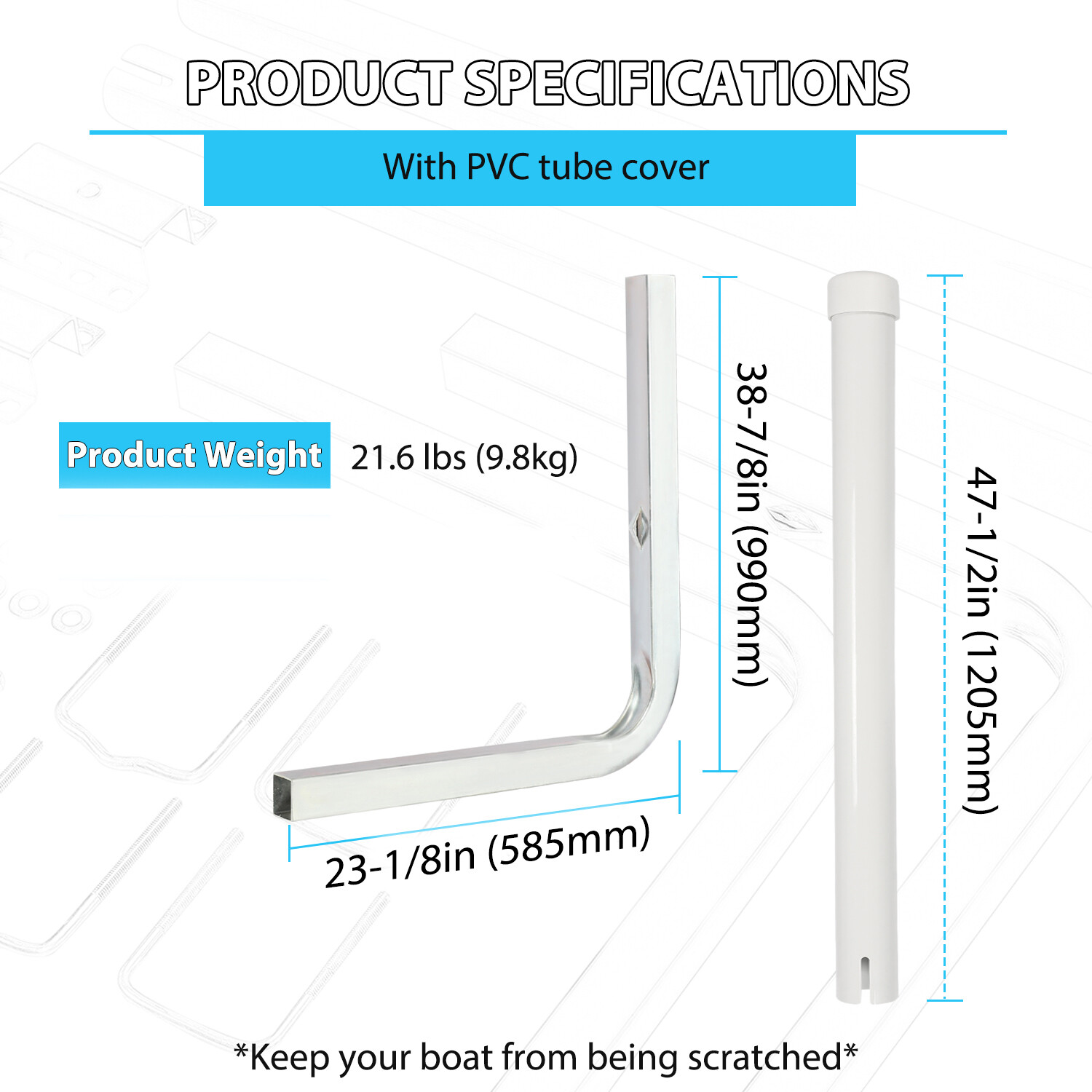 Pair 60" Boat Trailer Zinc-Plated Guide On Post Kit With PVC Poles Covers