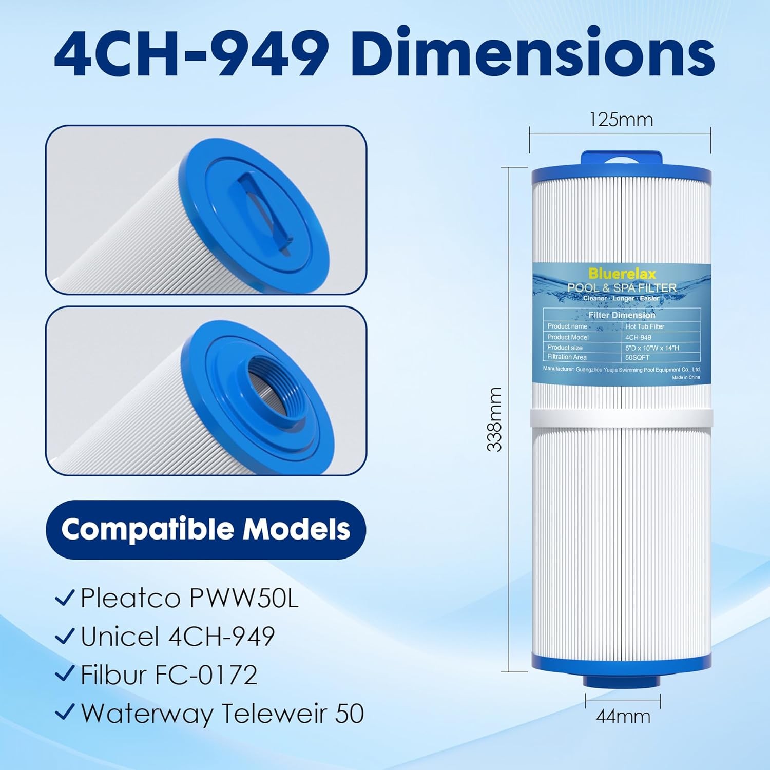 Hot Tub Filter Cartridge Replacement with Unicel 4CH-949 Filbur FC-0172 White