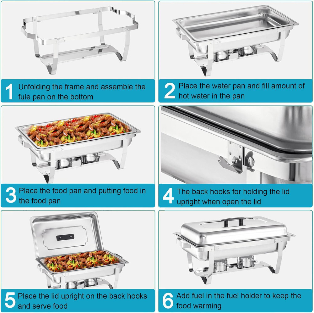 Chafing Dish Buffet Set 4 Packs,9 Quart Stainless Steel Foldable Rectangular Cha