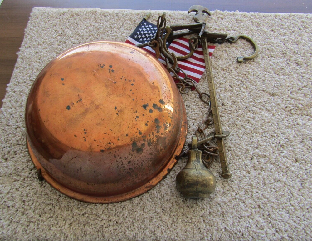 antique brass & copper hanging scale