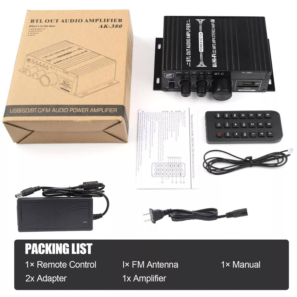 800W 2 Channel Bluetooth Mini HIFI Power Amplifier Audio Stereo Amp Home Car FM