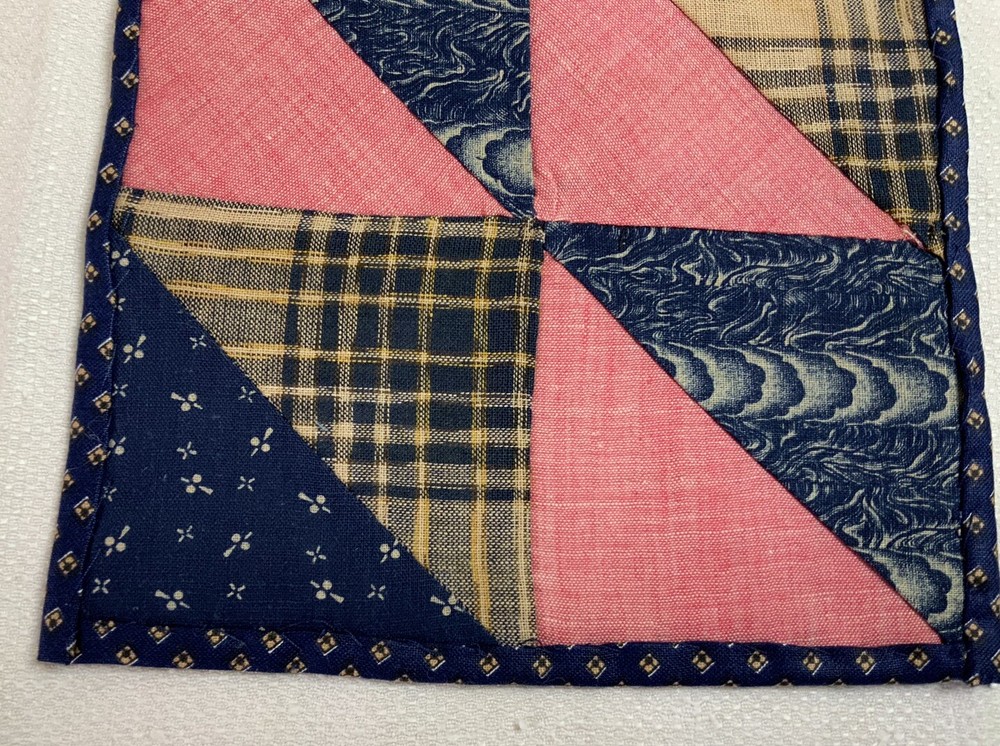 Antique Vintage Patchwork Small Doll Quilt Or Table Topper, 4 Patch W/ Triangles