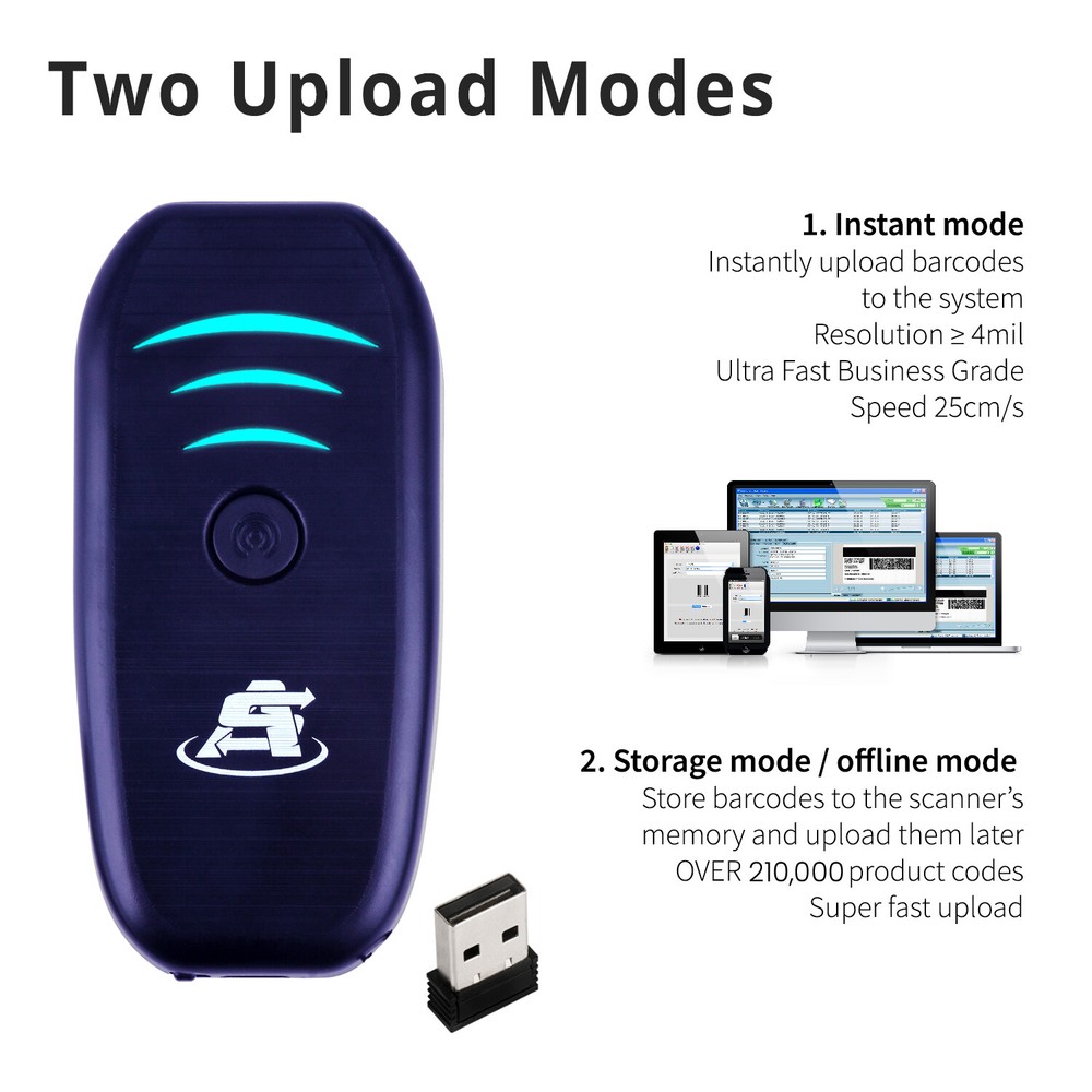 Portable Mini Wireless Bluetooth Barcode Scanner Rechargeable 1D EAN-UPC Reader