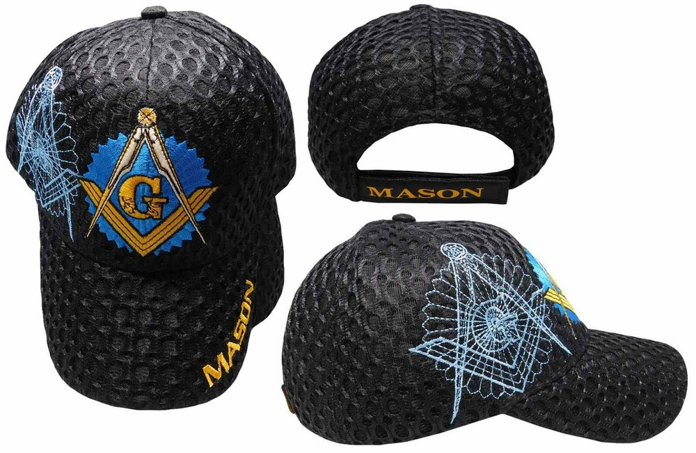 FREEMASON BLACK BLUE MESH MASON MASONIC MASONRY TRUCKER CAP HAT