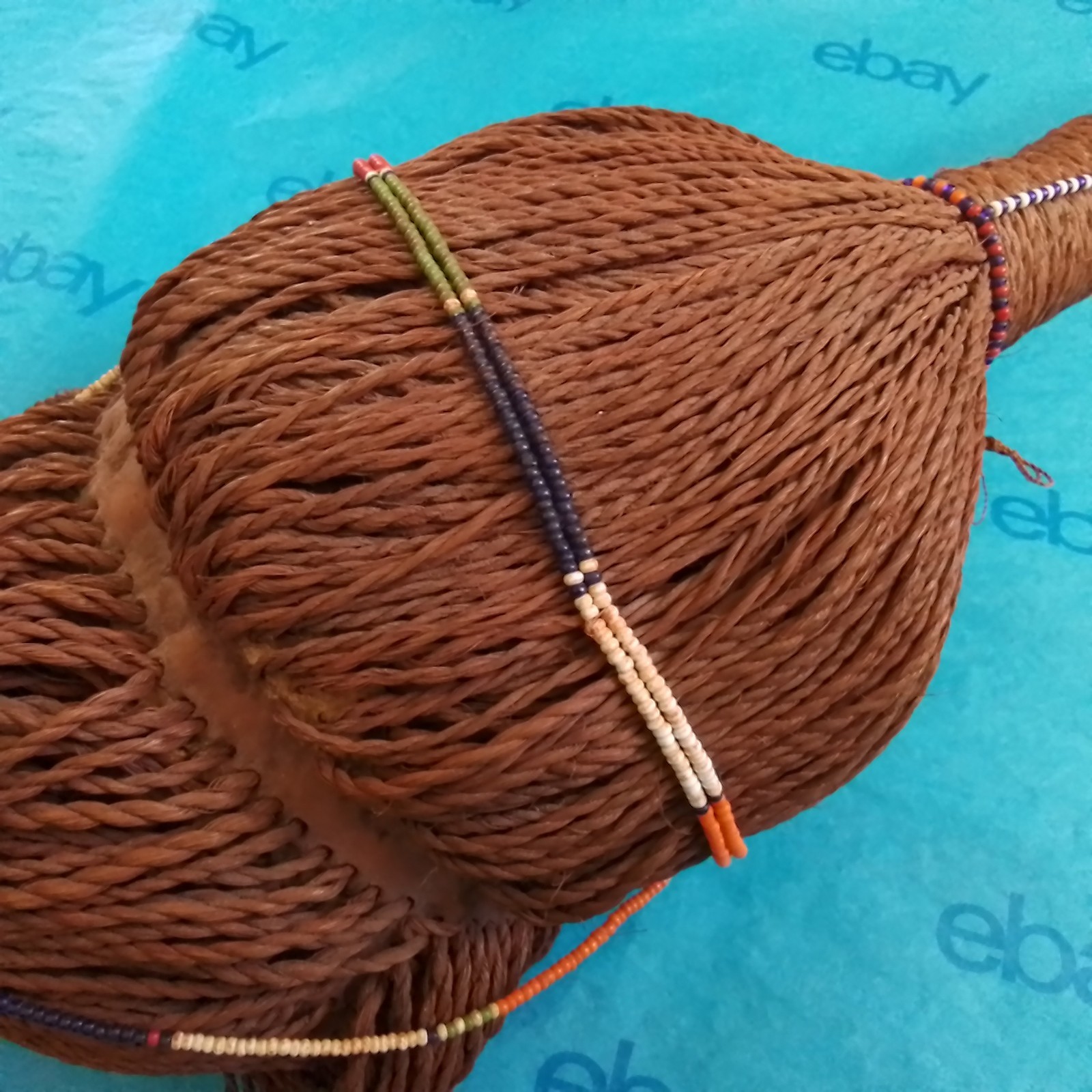 Vtg Maasai Tribal Men's Headdress, Kenya, Africa, Red Ochre Sisal Glass Beads