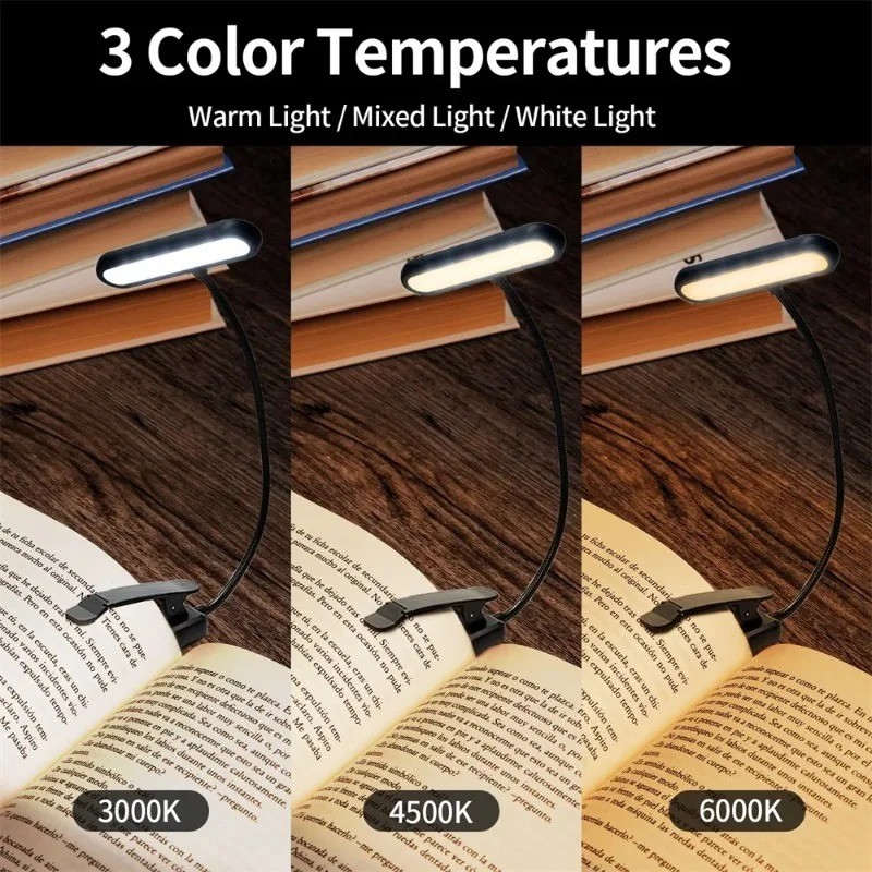 LED Book Light Reading Light Eye Caring Clip-on USB Rechargeable Dimmable Light