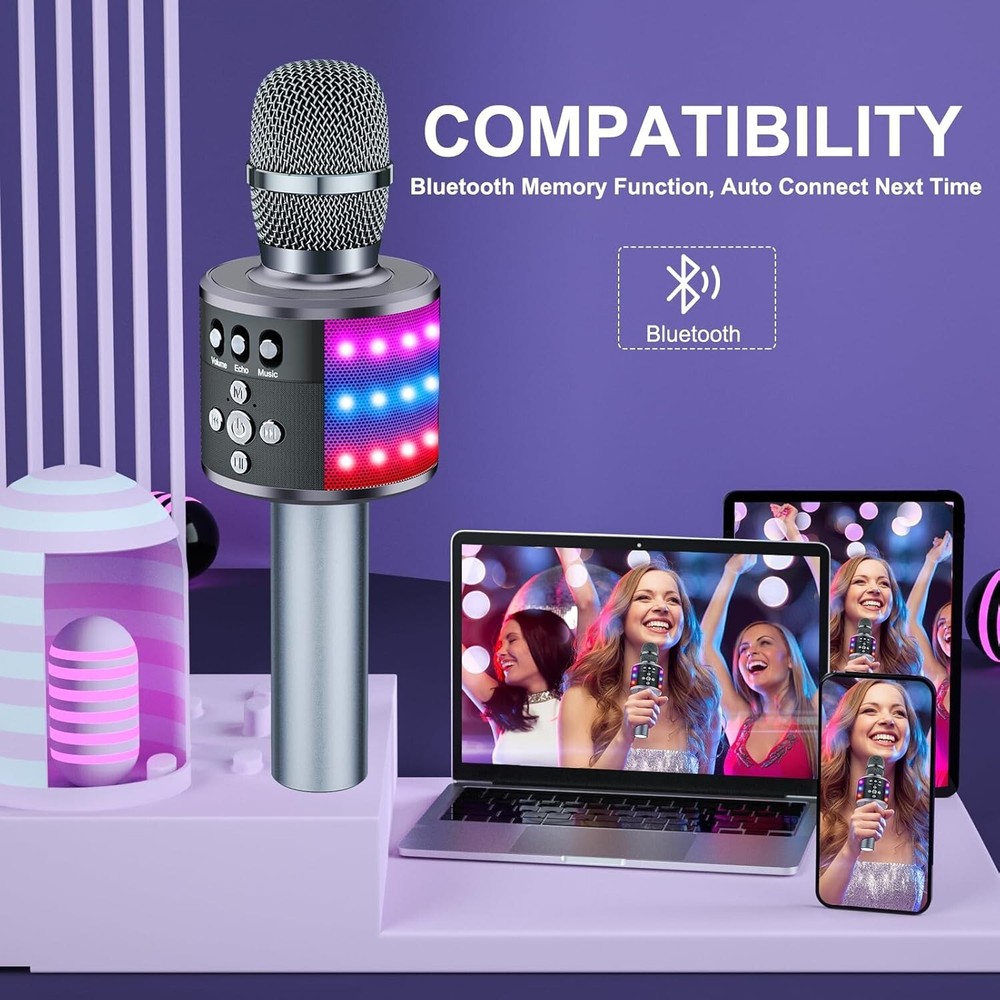 Portable Karaoke Microphone with Bluetooth Connectivity & Exciting LED Effects