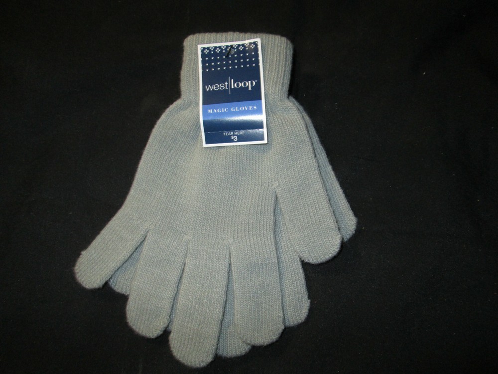 West Loop Gray Knit One Size Magic Gloves, New w/Tags