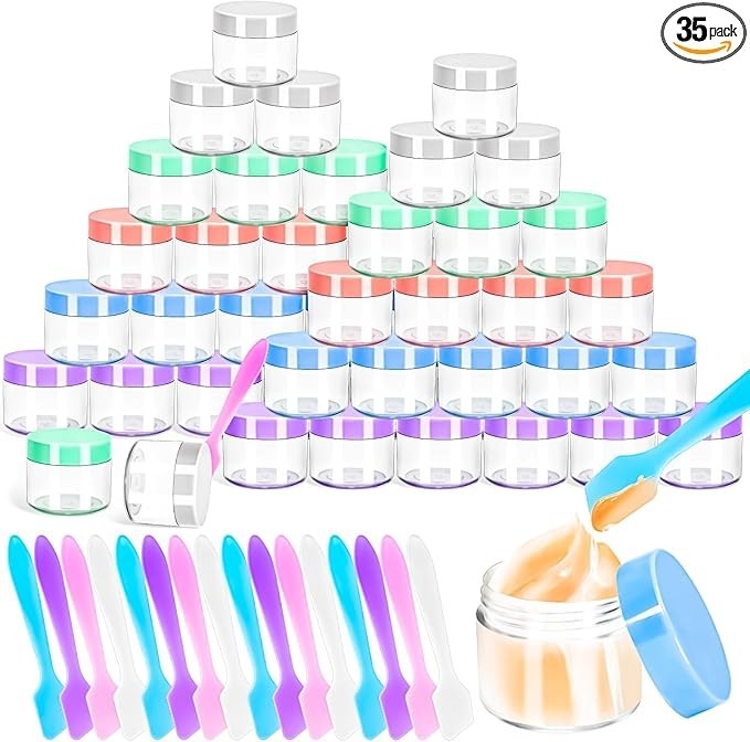 35 PCS 20G Empty Plastic Containers with Colored Lids Small Makeup Sample