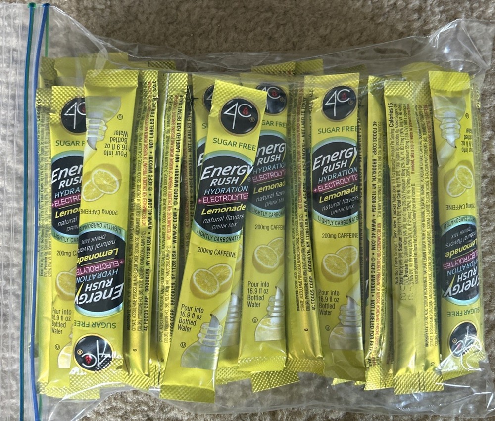4C Energy Rush PSD with Electrolytes 40 count  Lemonade, Single Serve packet