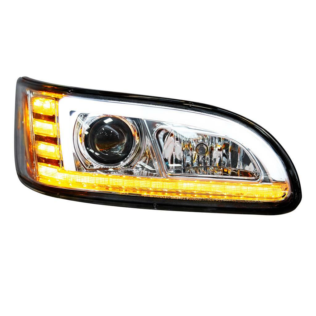 Chrome Projection Headlight w/ LED Sequential Turn-DRL f/ Peterbilt - Passenger