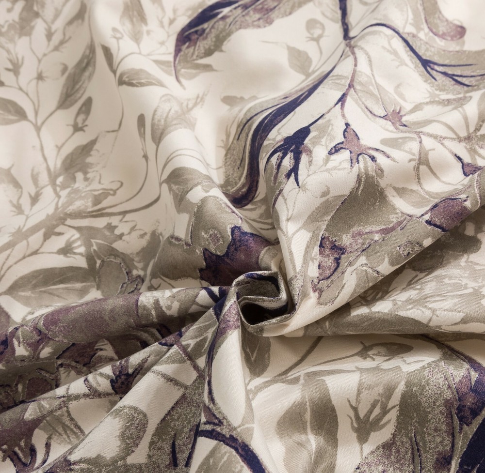 Tache Microfiber Abstract Wispy Leaf Taupe Grey Print Pattern Flat Sheet only