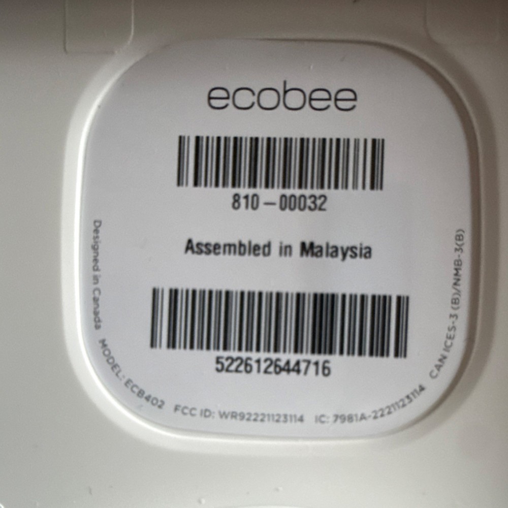 ecobee ECB402 Programmable Thermostat Black/White with Mounting Hardware - NEW