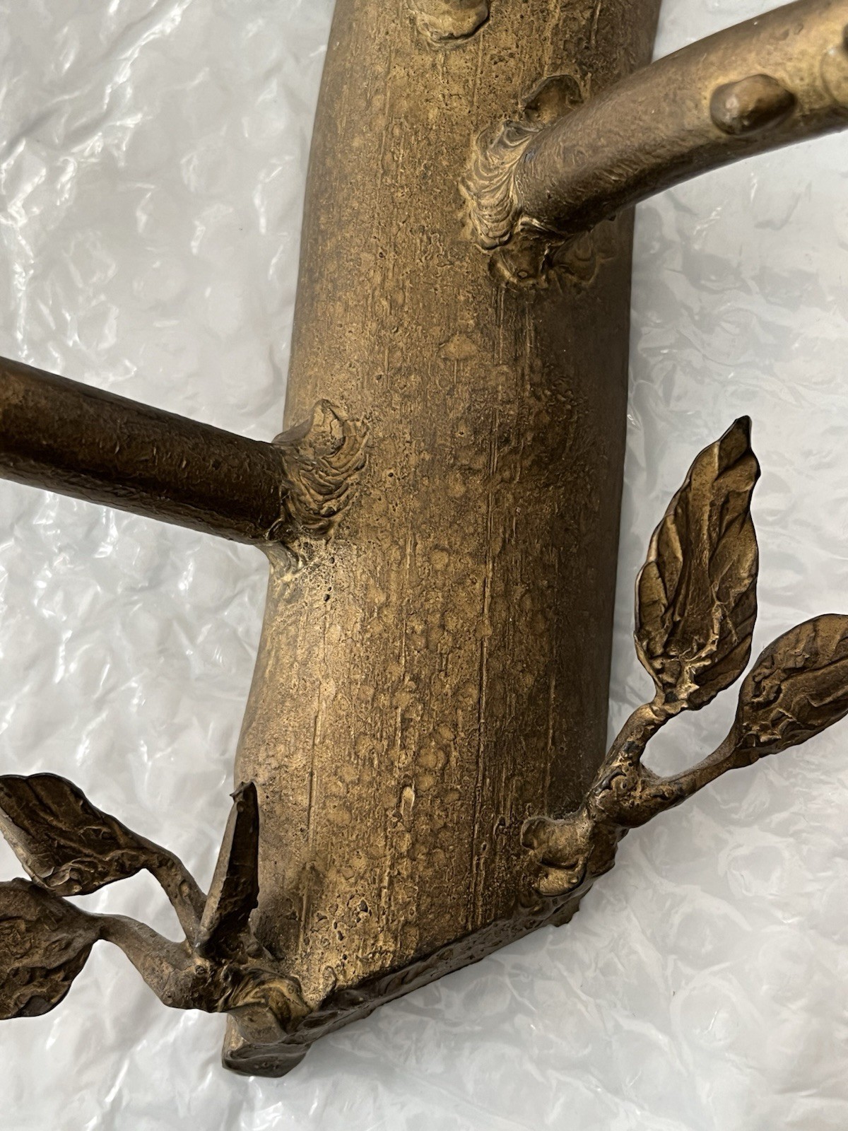 Vintage Pair Solid Bronze Gilt Magical Mystic Forest Wall Candle Holder Sconces