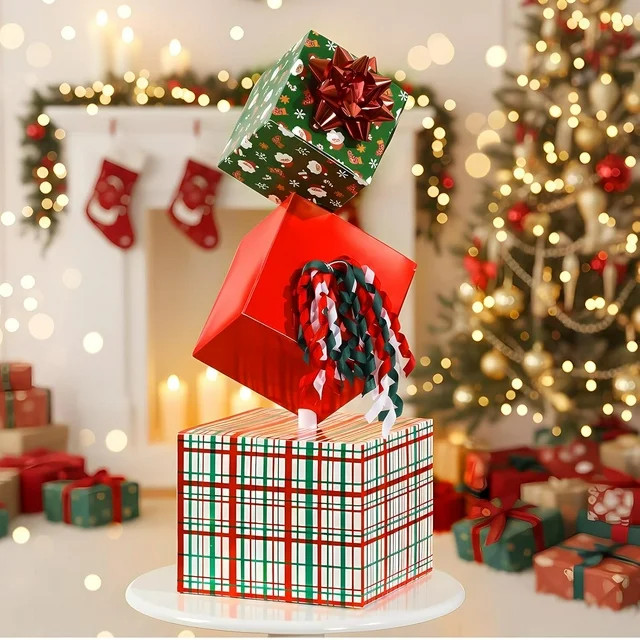 3 Pcs Christmas Stackable Nesting Gift Boxes Christmas Decorative Boxes