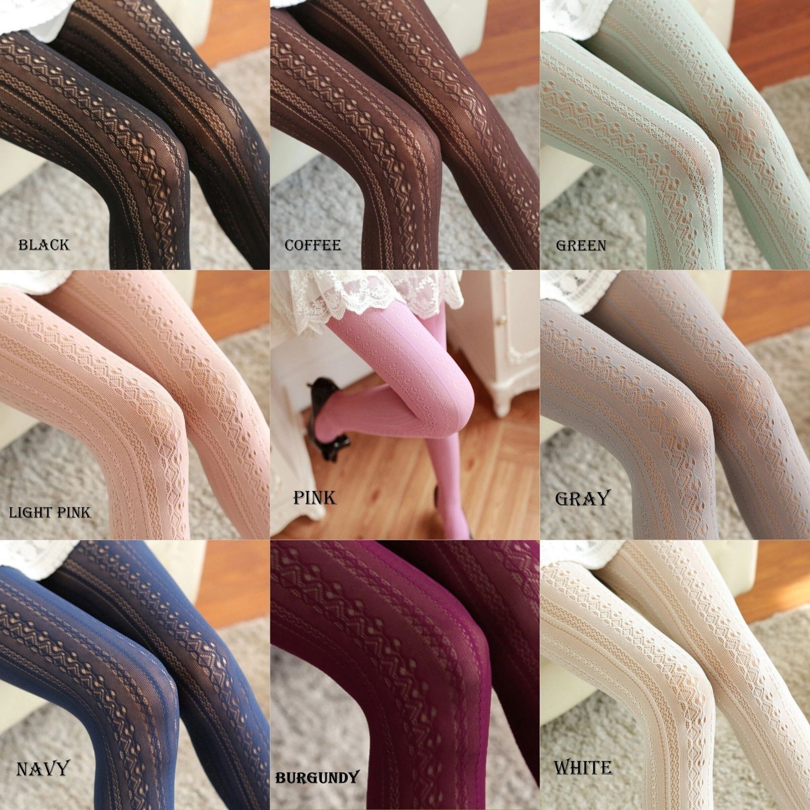 JACQUARD HOLLOW OUT LACE KNIT PATTERNED LOLITA FISHNET TIGHTS PANTYHOSE STOCKING