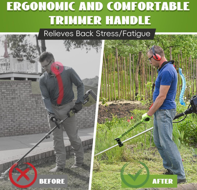 Upgraded Weed Eater Handle with Adjustable Shoulder Strap & Clamp