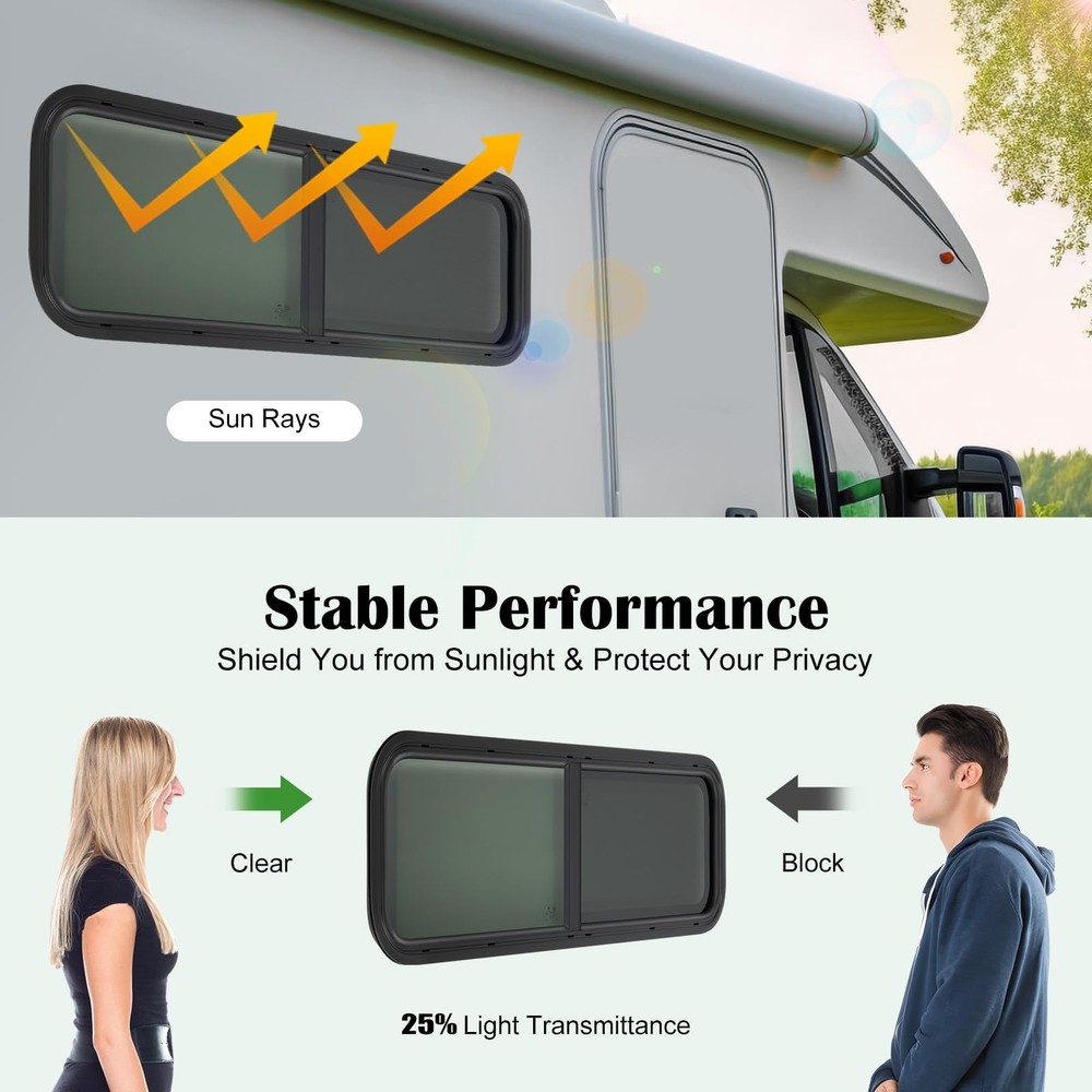 RV Window 42W x 12H 黑色长方形替换件带安装装饰环
