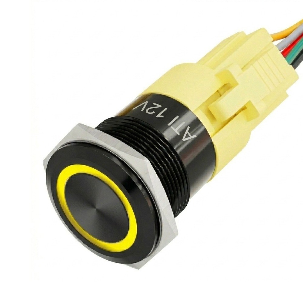 Alpinetech 19mm Latching Black Pushbutton Switch (with LED Ring or Symbol)