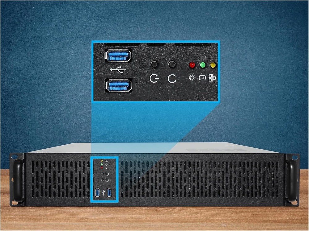 Silver/Black 2U Server Chassis, ATX Compatible