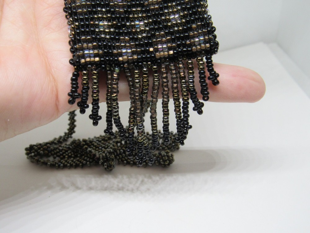 Vintage tiny glass seed Bead Beaded Purse Necklace