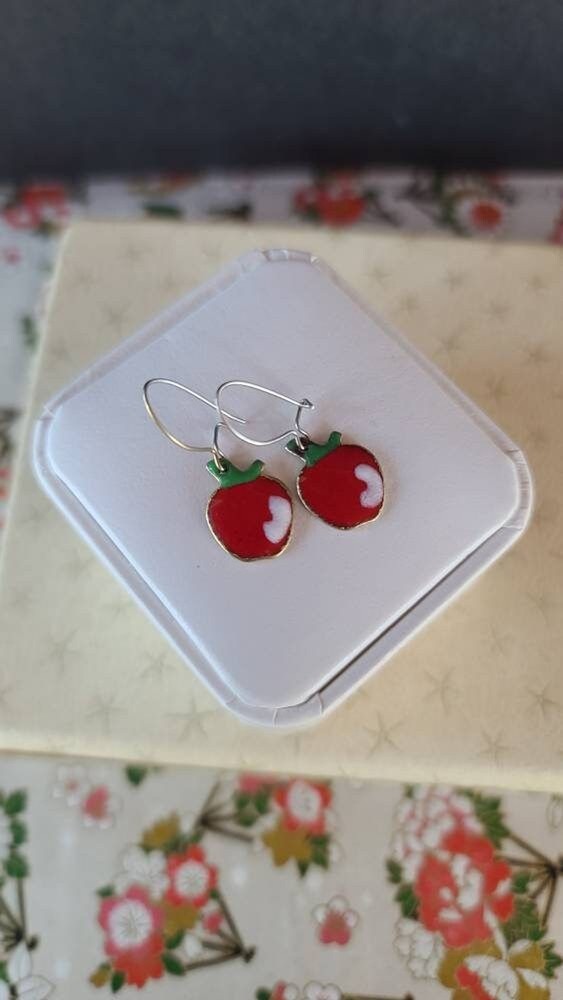 Enamel Apple Dangling Earrings