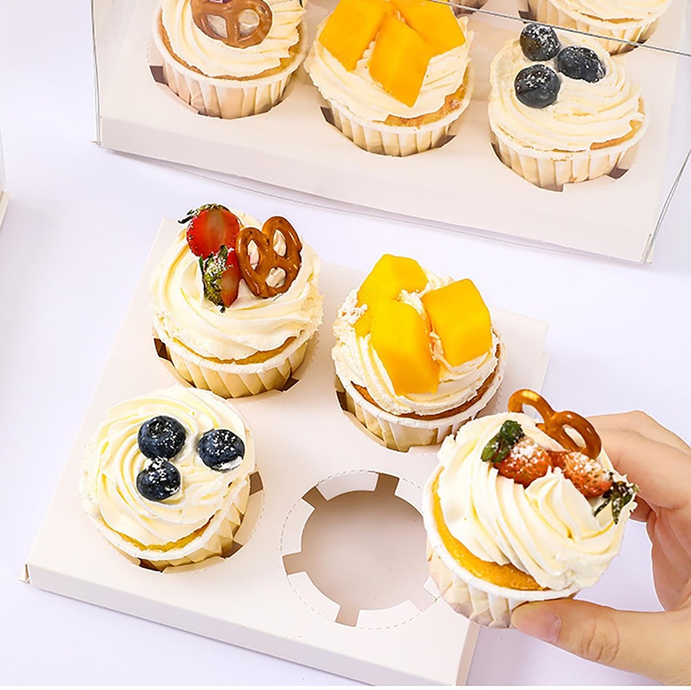20 Pack Clear Cupcake Boxes with Gift Ribbon, 4 Count Plastic Cupcake Contain...