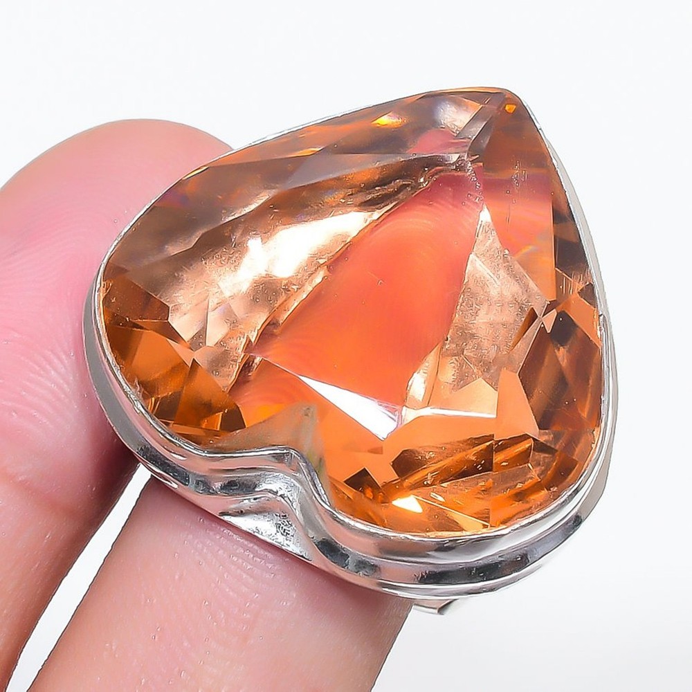 Morganite Heart Shape Gemstone Adjustable Ring Statement Handmade Unique Jewelry