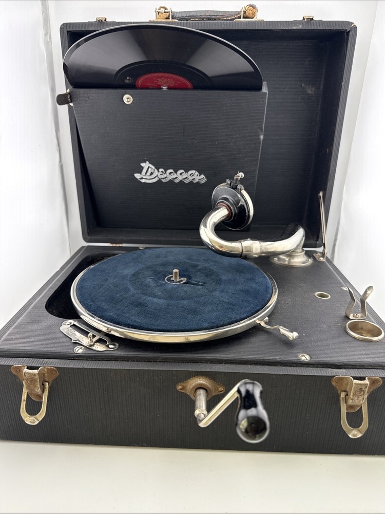 ANTIQUE LARGE DECCA GRAMOPHONE TURNTABLE - WORKING -With Shellac Record SERENADE