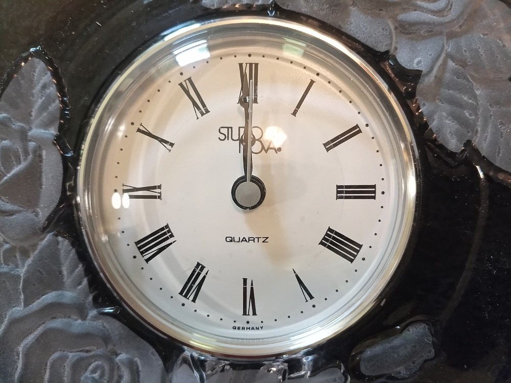 Studio Nova Lead Crystal Table Clock - Rose Pattern - Japan/Germany **NIB**