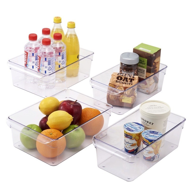 Clear Plastic Fridge Organizer Bins 4 Pack Stackable Storage Freezer Safe New