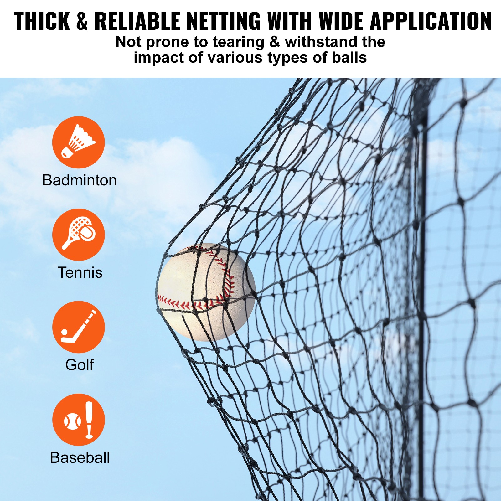 VEVOR 55FT Softball Baseball Cage Netting Heavy Duty PE Pitching Batting Net