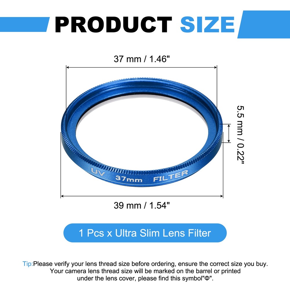 37mm Ultra Slim Lens Filter Multi Coating Camera Len Filter, Blue