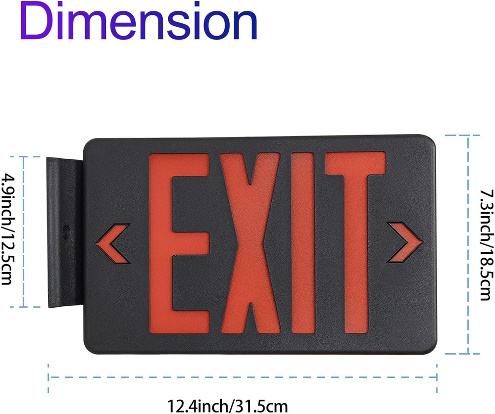 Red Exit Sign with Black Housing, LED Emergency Exit Light with Battery Backup,