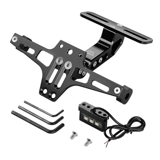 Universal Motorcycle License Plate Bracket with LED Light Fender Black
