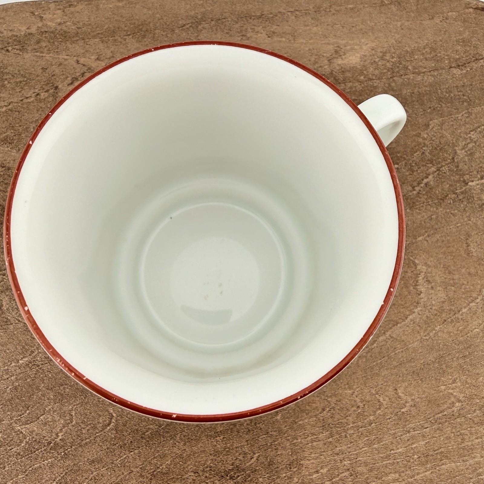 Vintage Porsgrund Norway Octavia Red Rim Coffee Tea Cup Mugs 8oz Faceted Set